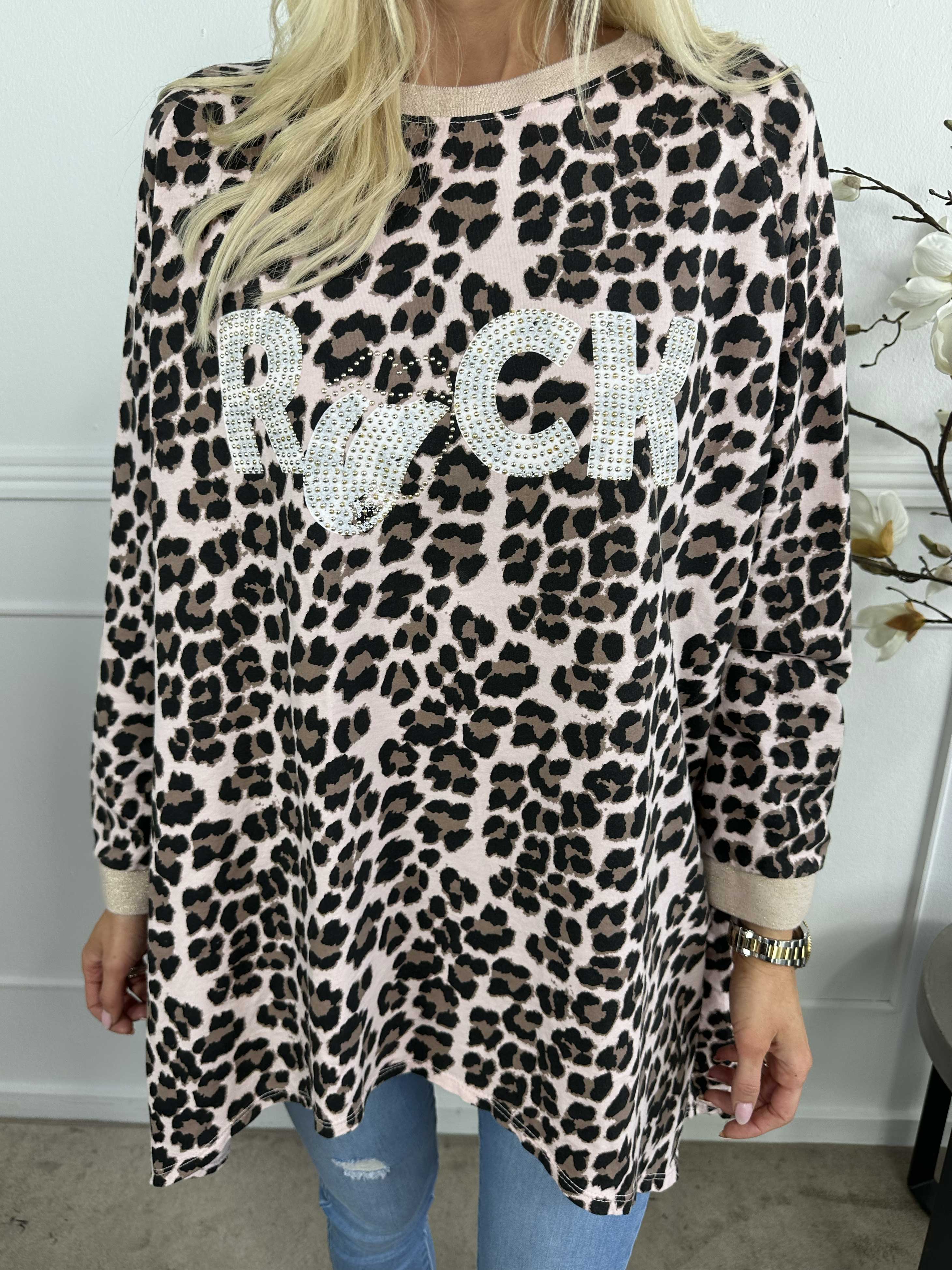 Jennifer - Bomullsblus med leopardmönster och stenar
